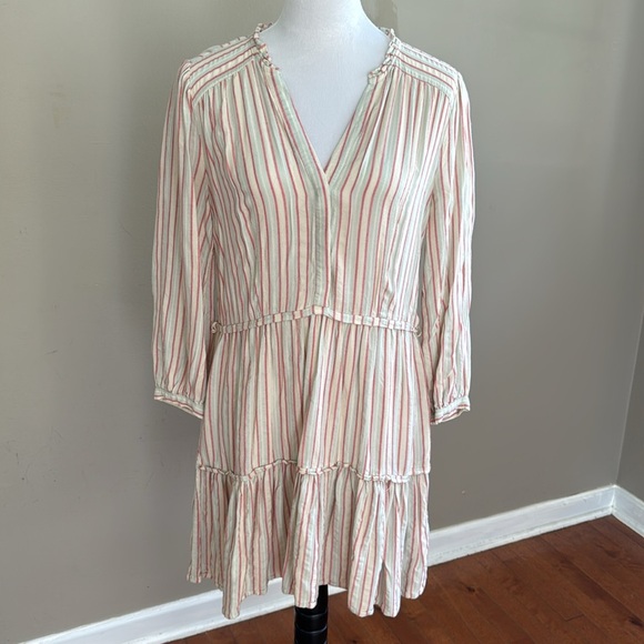 Paige Kylen Stripe 3/4 Sleeve V-Neck Mini Ruffle Casual Summer Dress Size S - Picture 5 of 11